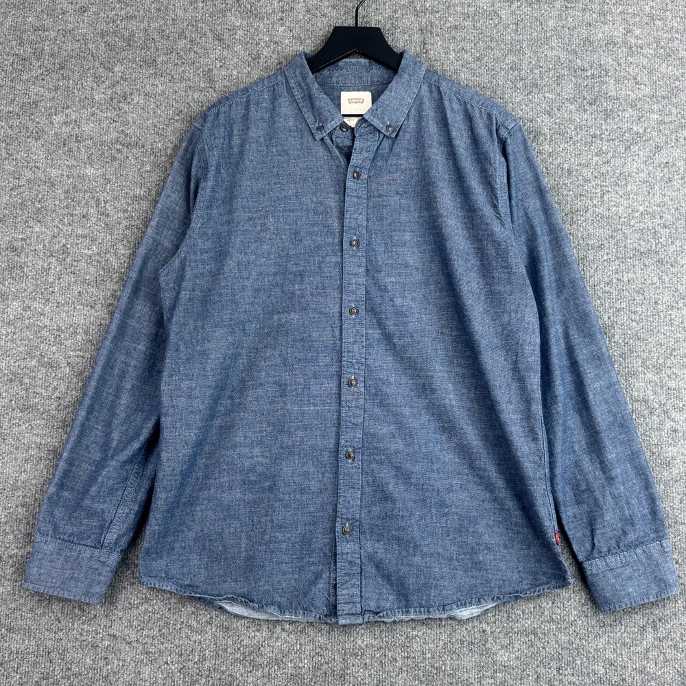 Levi's Denim Button Down Shirt Mens L Blue Casual Basic Cotton Long Sleeve